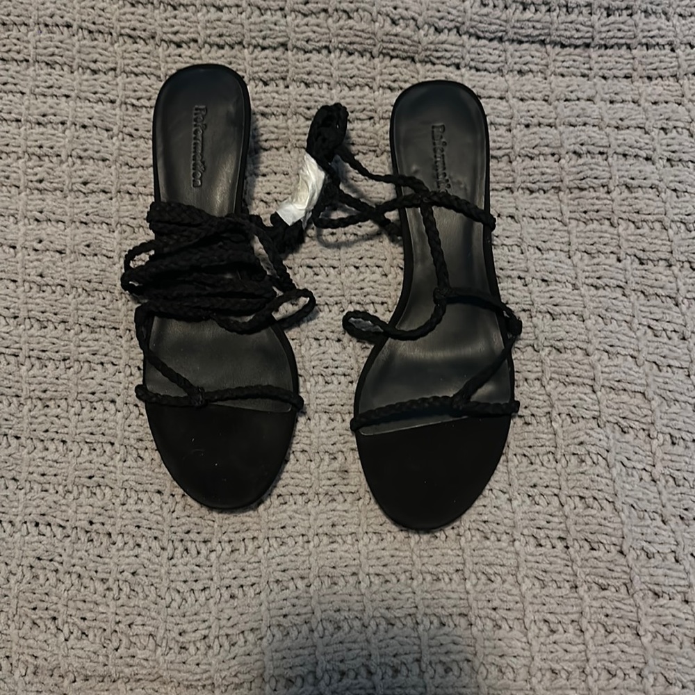 Reformation strappy black heel